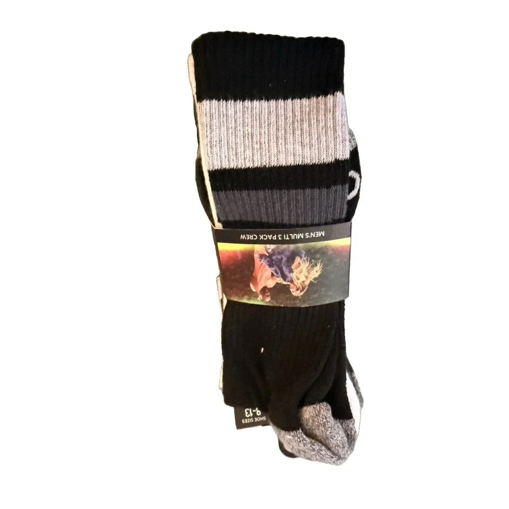 DSG Crew Socks Multi Color Size Large Men’s 8-13 3 Pairs White Black Gray New